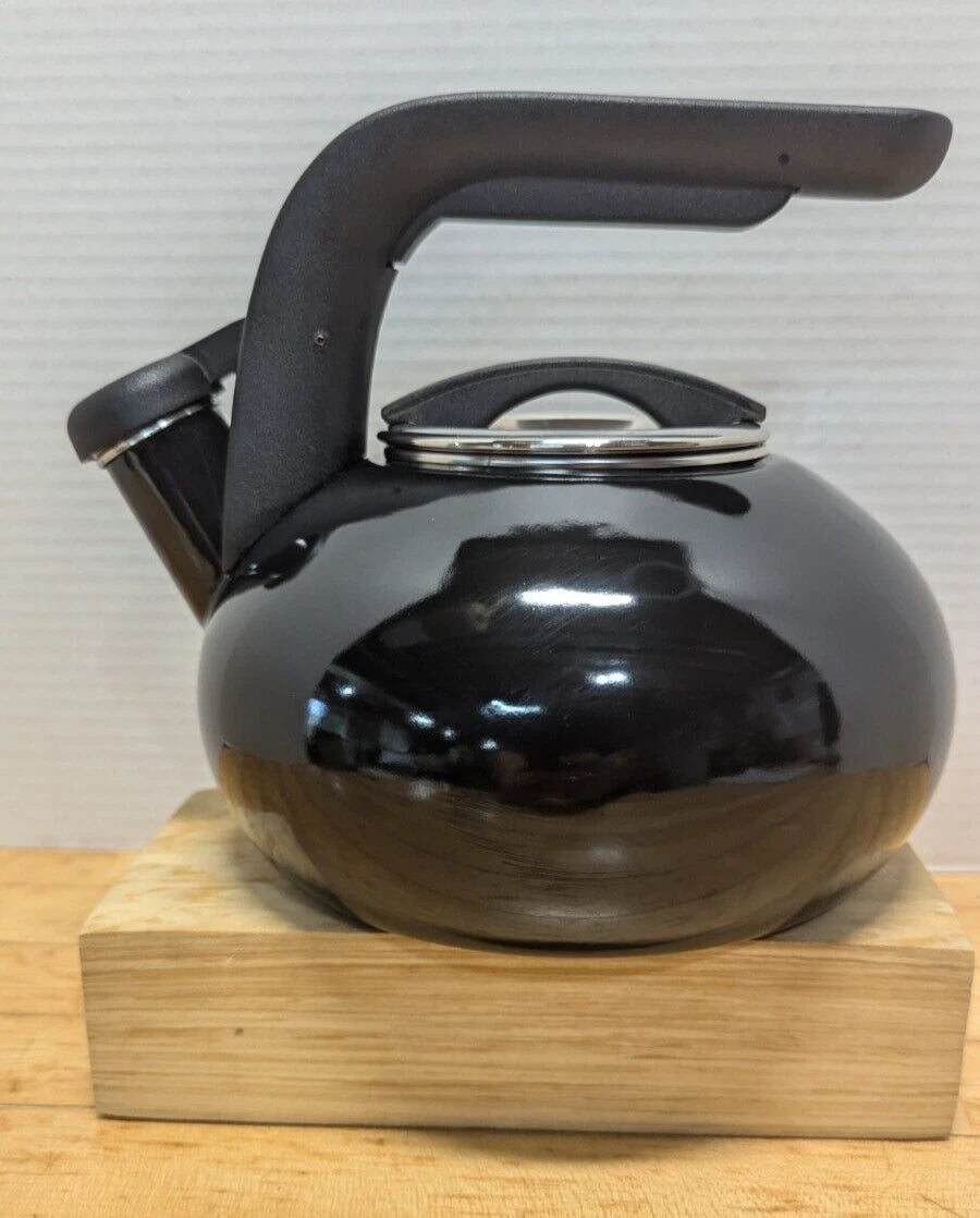 KitchenAid 1.5 Quart Porcelain Enamel Black Whistling Tea kettle