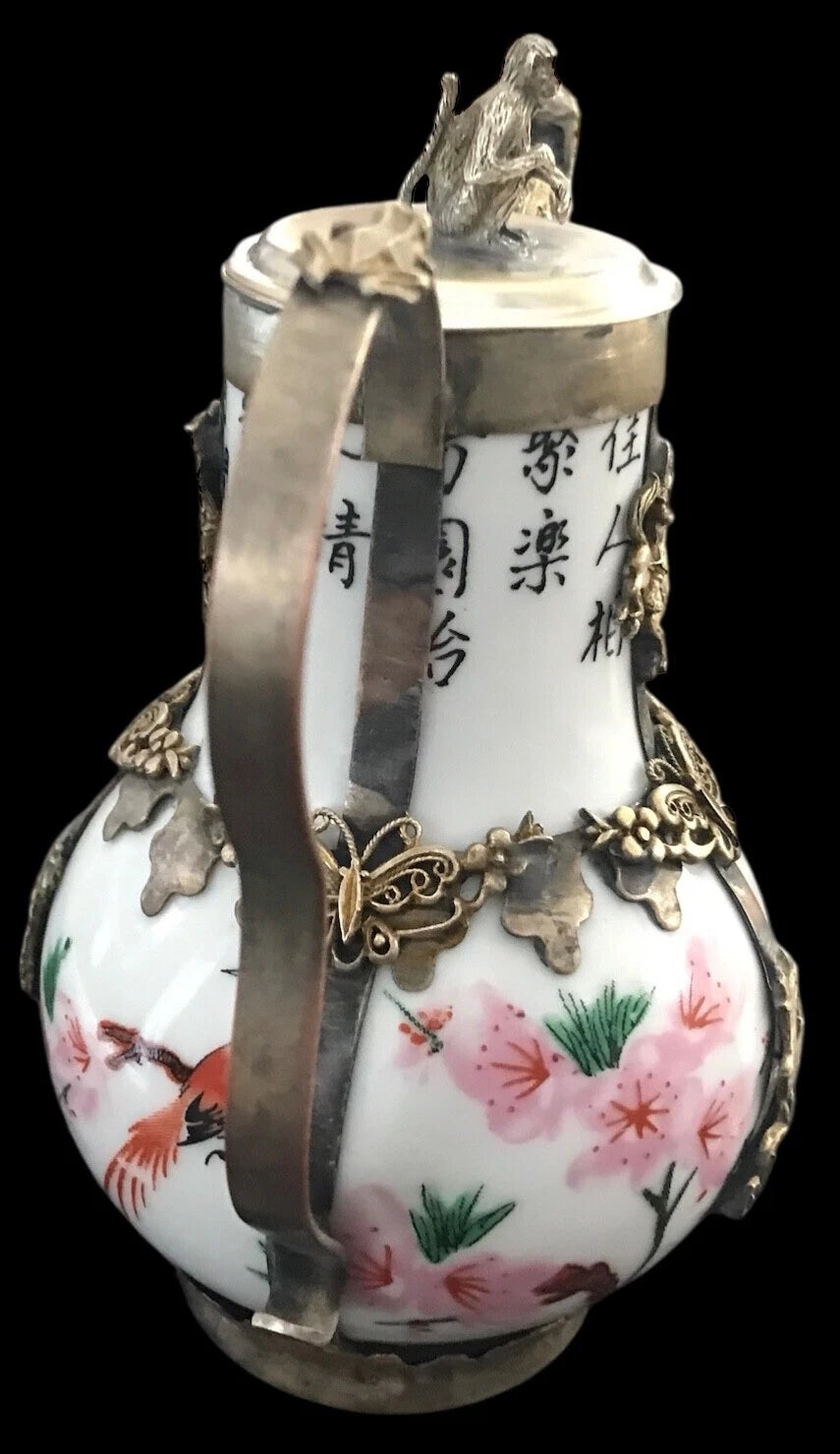 VTG Signed Miniature Chinese Porcelain~Cloisonné Enamel Tea Pot~Mix Metal~Dragon