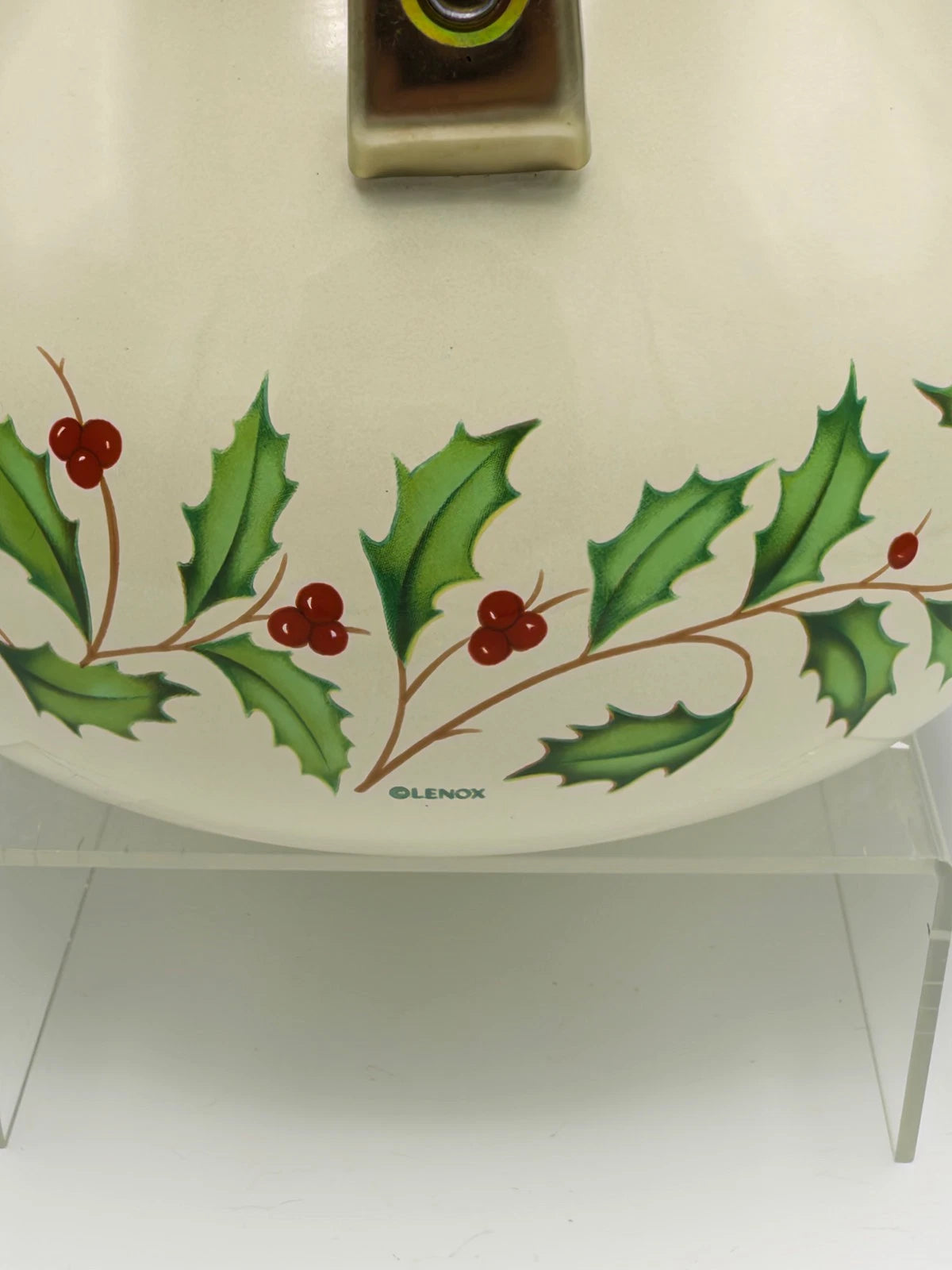 Lenox Holiday Tea Kettle Holly Berry Metal Enamel Gold Trim Teapot with Lid