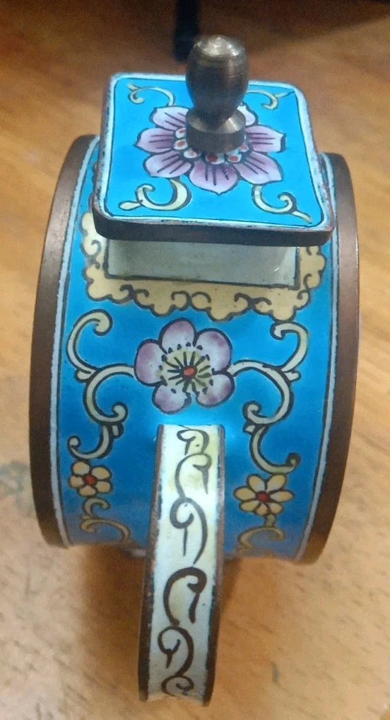 miniature cloisonne Copper Enamel teapot  Moon and Stars 3 1/2" H