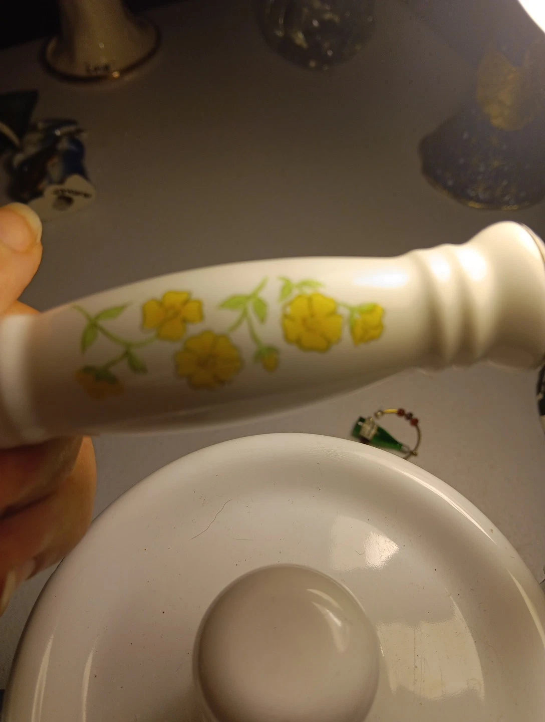 Enamelware Teapot White With Yellow Floral Design