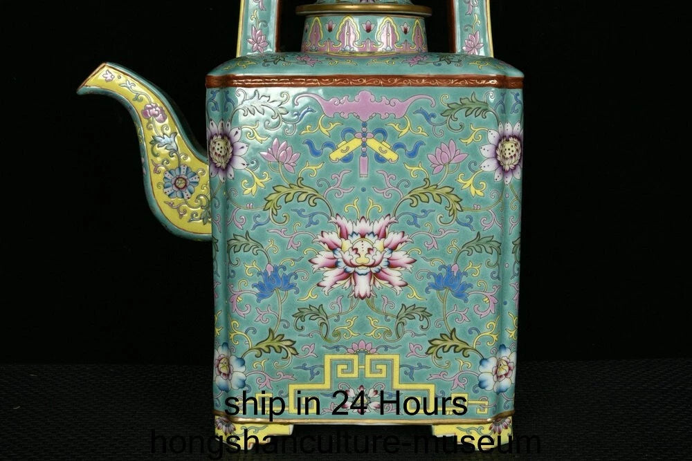 16.4" Yongzheng Marked Enamel Colour Porcelain Flower Handle Wine Tea Pot Flagon