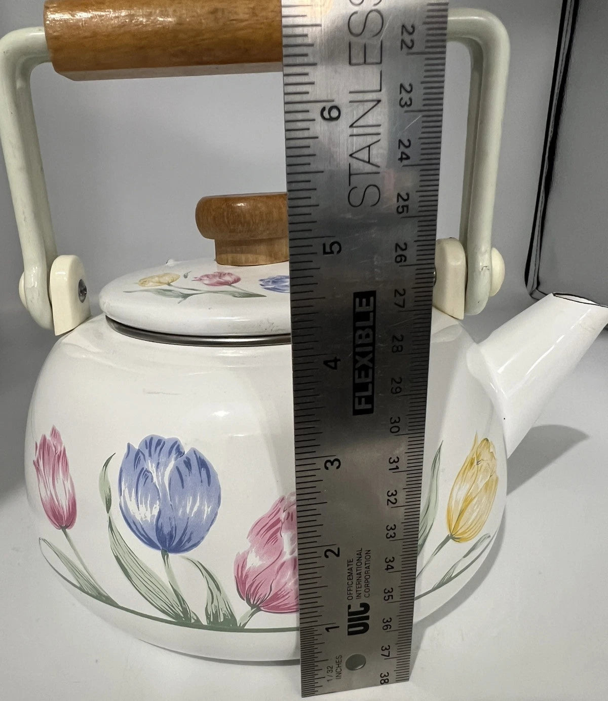 VTG 80s Tea Kettle Floral Porcelain Enamel on Steel Tableworks Unlimited Pastel