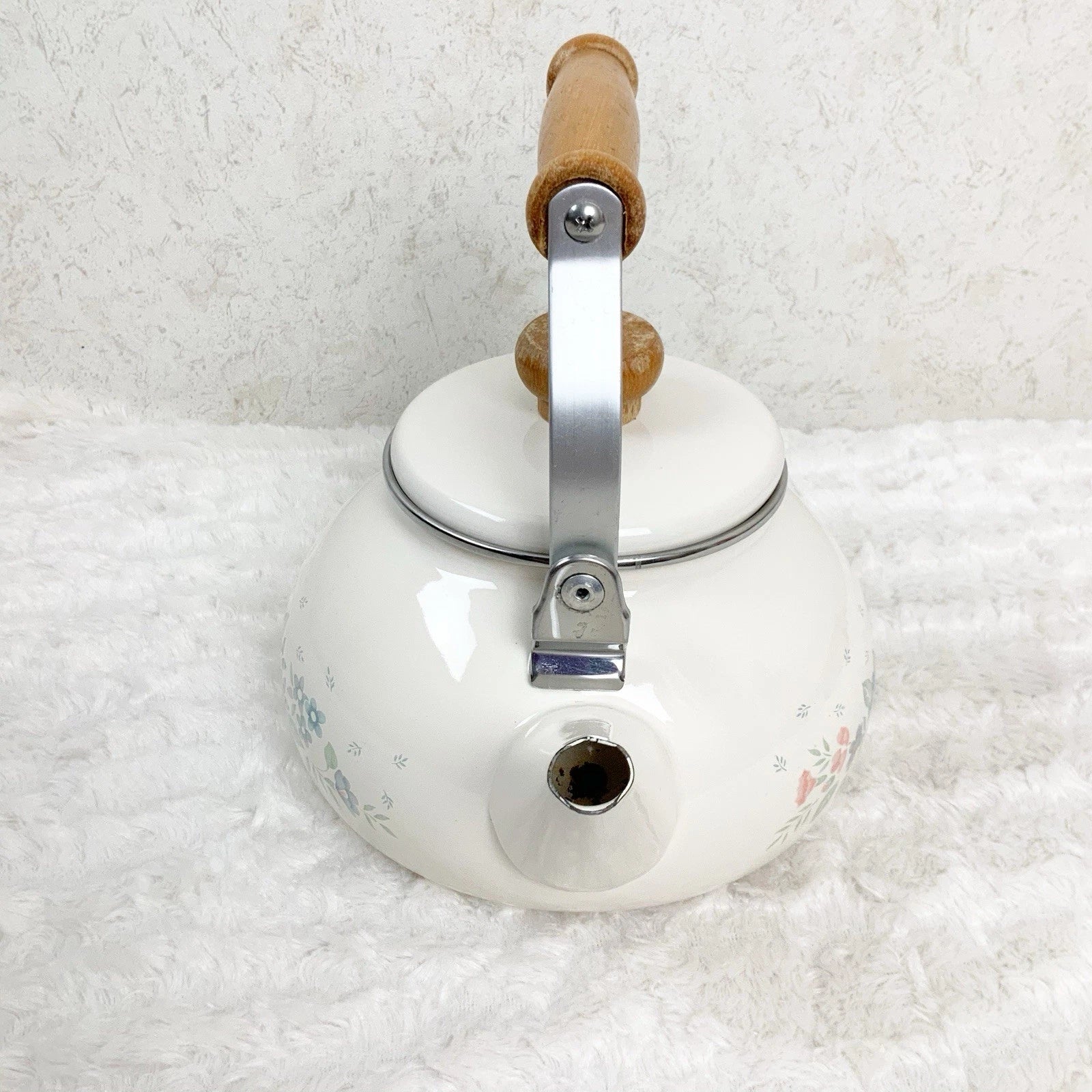Vintage Lincoware Corelle Symphony Floral Enamel Metal Teapot Kettle Farmhouse