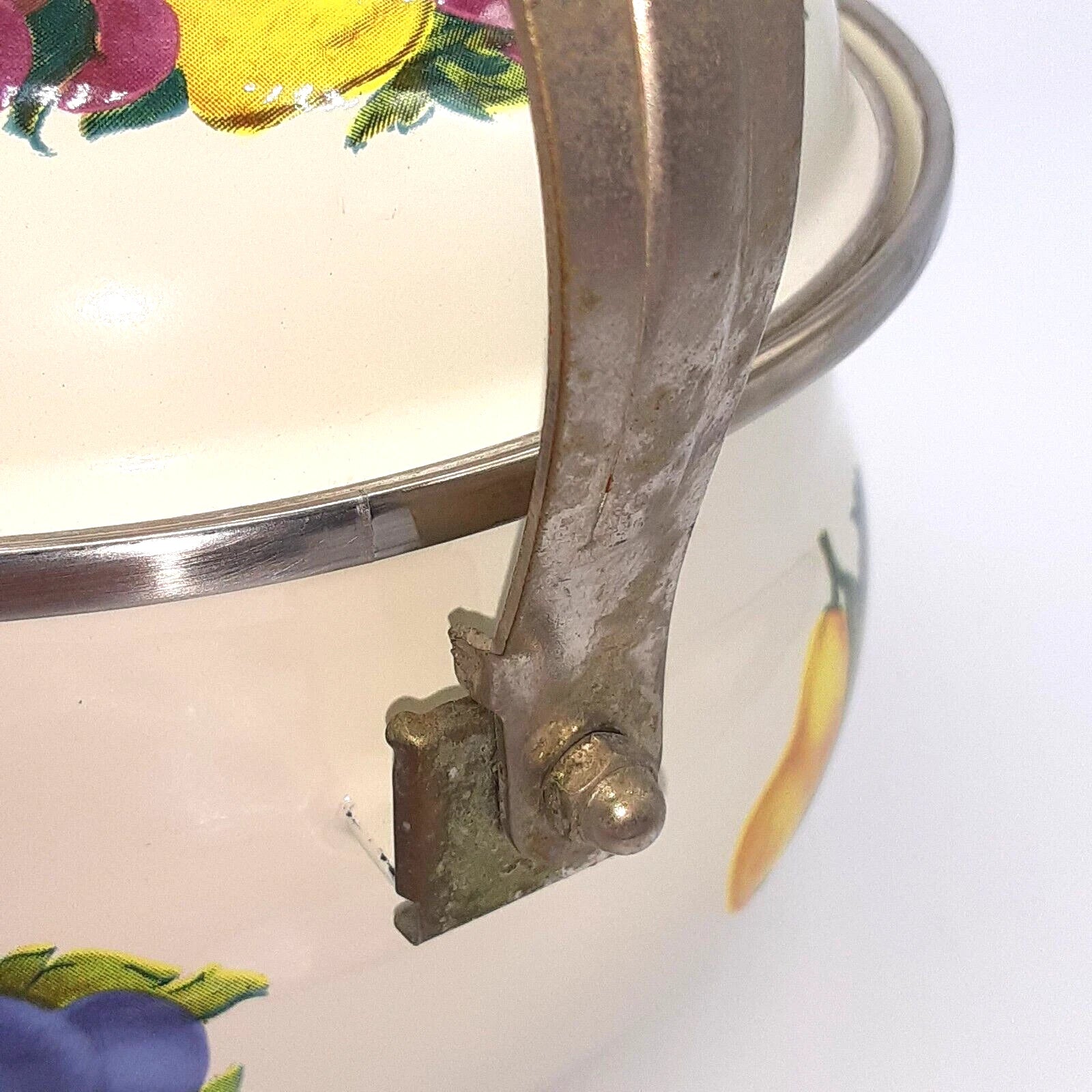 Vintage Water Kettle Tea Pot Enamel Fruit Cottagecore Chic Country Farm House