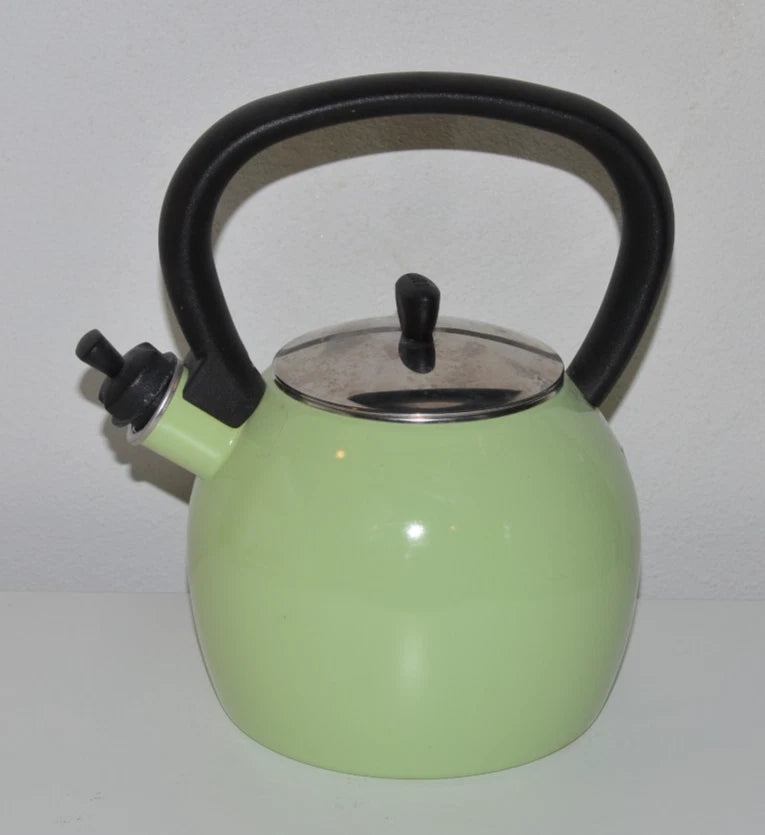 Vintage Copco Whistling Tea Kettle Pot Light Green Enamel EUC