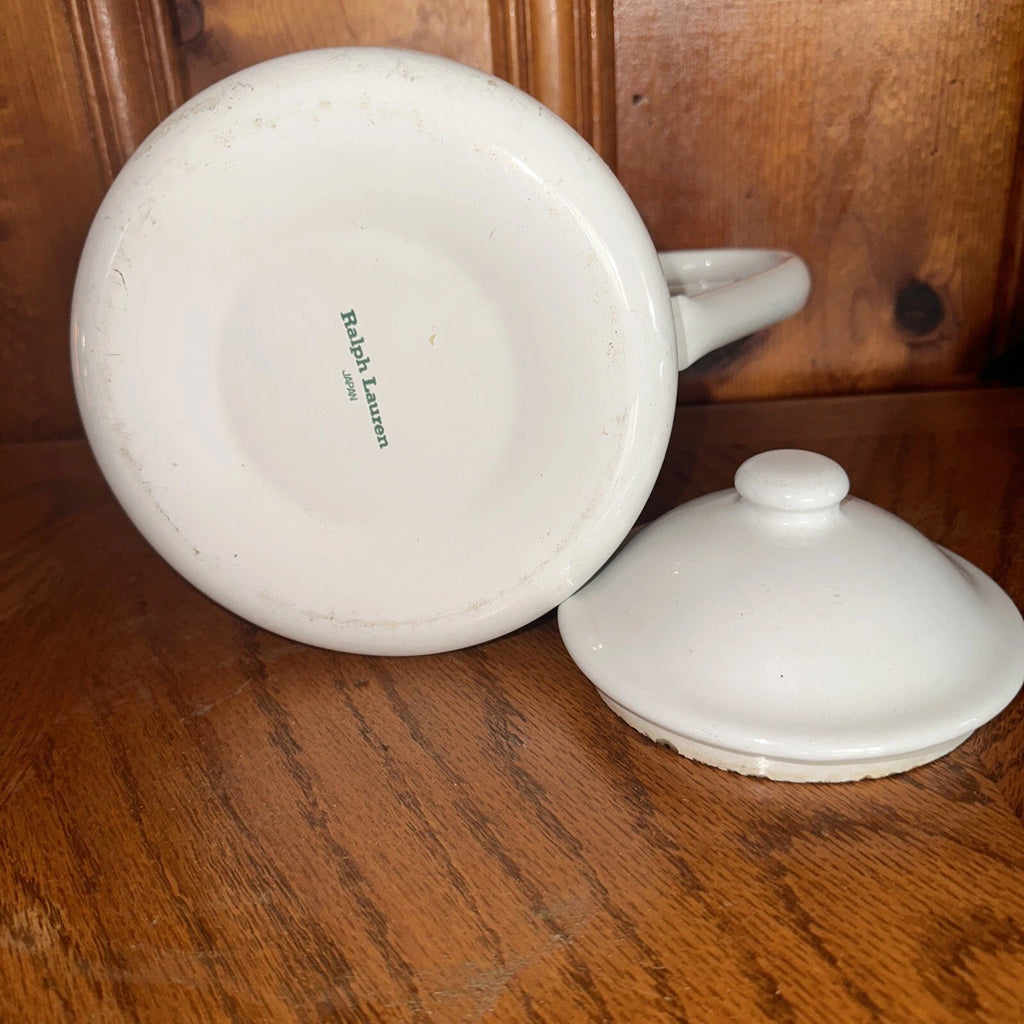 Vtg Ralph Lauren Enamel Coffee Tea Pot Tea Kettle Made In Japan . Green White