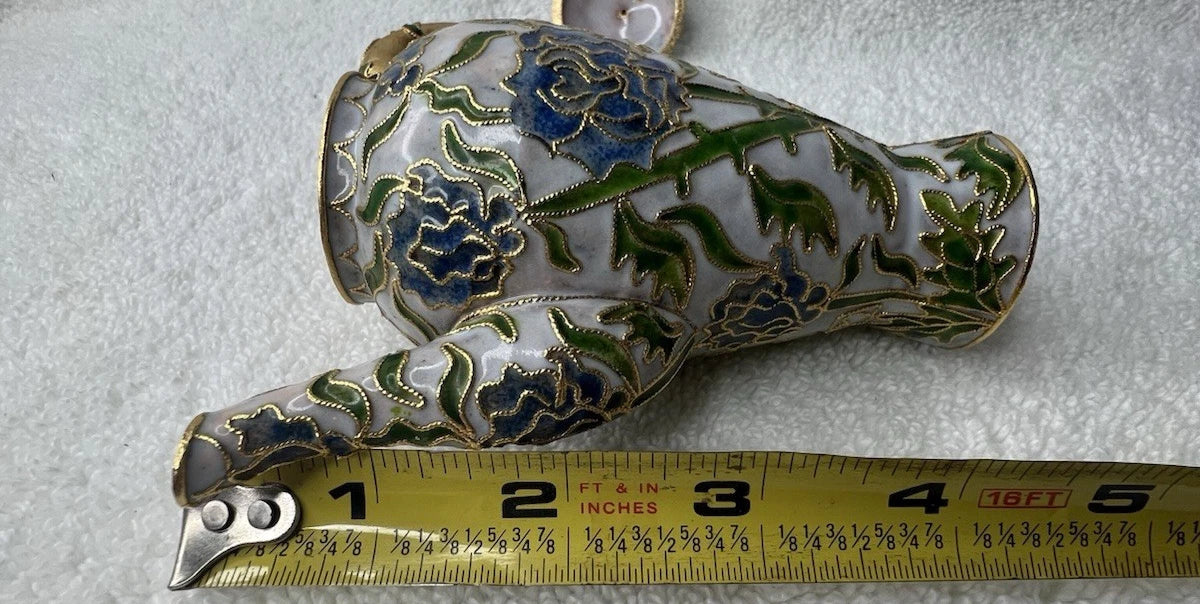 Vtg Cloisonne teapot w/lid blue tone floral design enamel inside 5"
