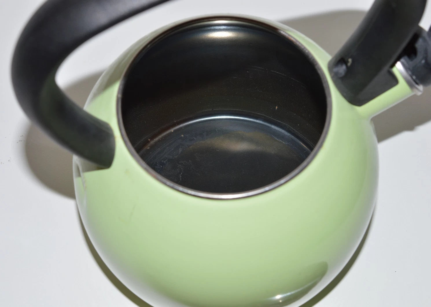 Vintage Copco Whistling Tea Kettle Pot Light Green Enamel EUC