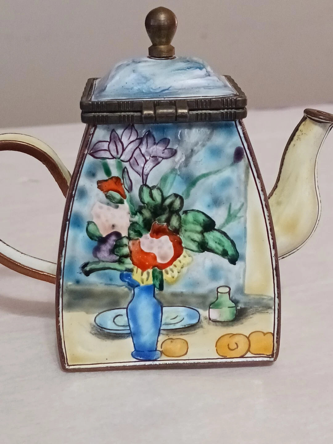 Kelvin Chen Handpainted Miniature Enamel Tea Pot P. Cezanne "The Blue Vase" #378