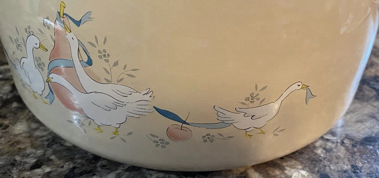 Vtg 80s International Marmalade Enamel Whistling Tea Kettle Country Goose