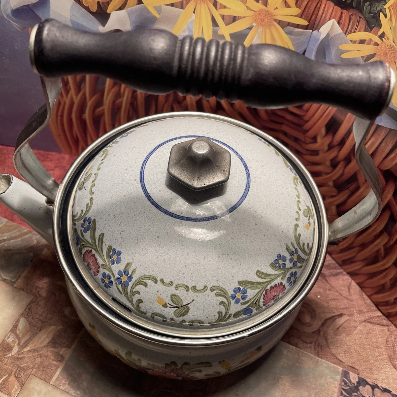 Vintage ASTA Enamelware Cookware 9” Teapot w/ Lid/Handle/Germany