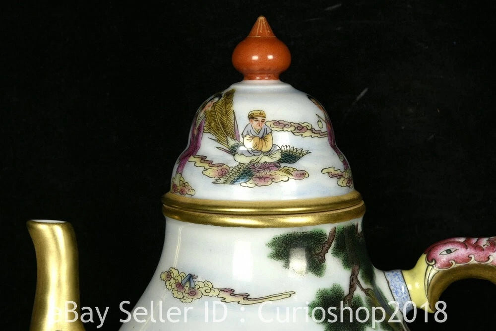 8.4" Qing Qianlong Marked Enamel Colour Porcelain 8 Immortal Wine Tea Pot Flagon