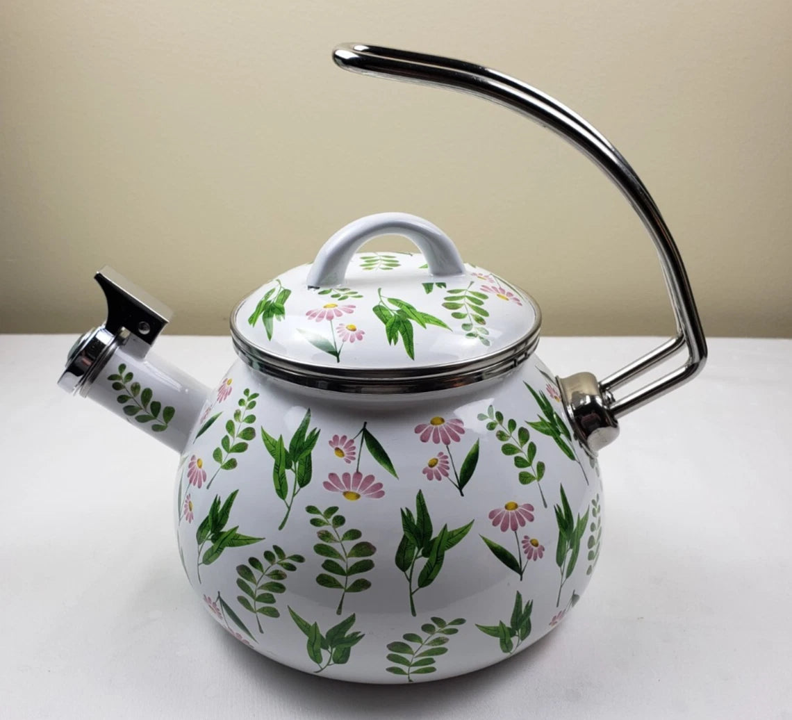 🌻Croften 2.3 QT Enamel on Steel Tea Kettle New In Box - Floral