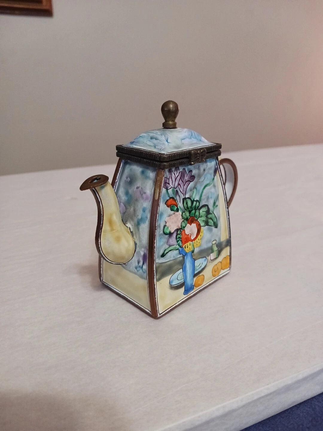 Kelvin Chen Handpainted Miniature Enamel Tea Pot P. Cezanne "The Blue Vase" #378