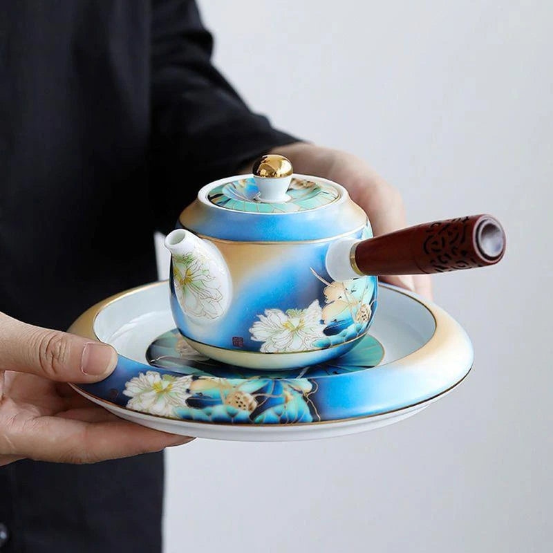 Tea Pot Handpainted Craft Color Enamel Porcelain Serving Pot Tea Brewer Holder