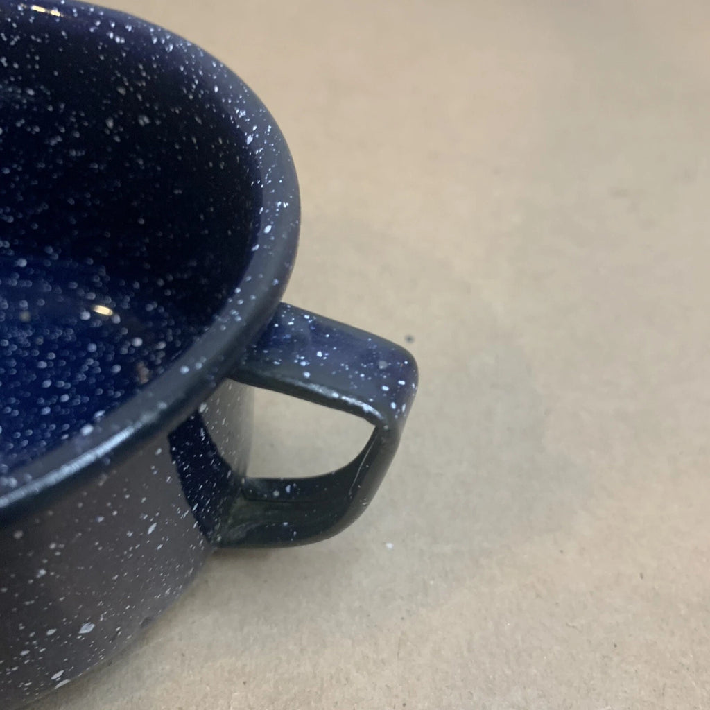 Vintage Enamelware Coffee Tea Pot Kettle & 7 Cups Blue & White Speckled