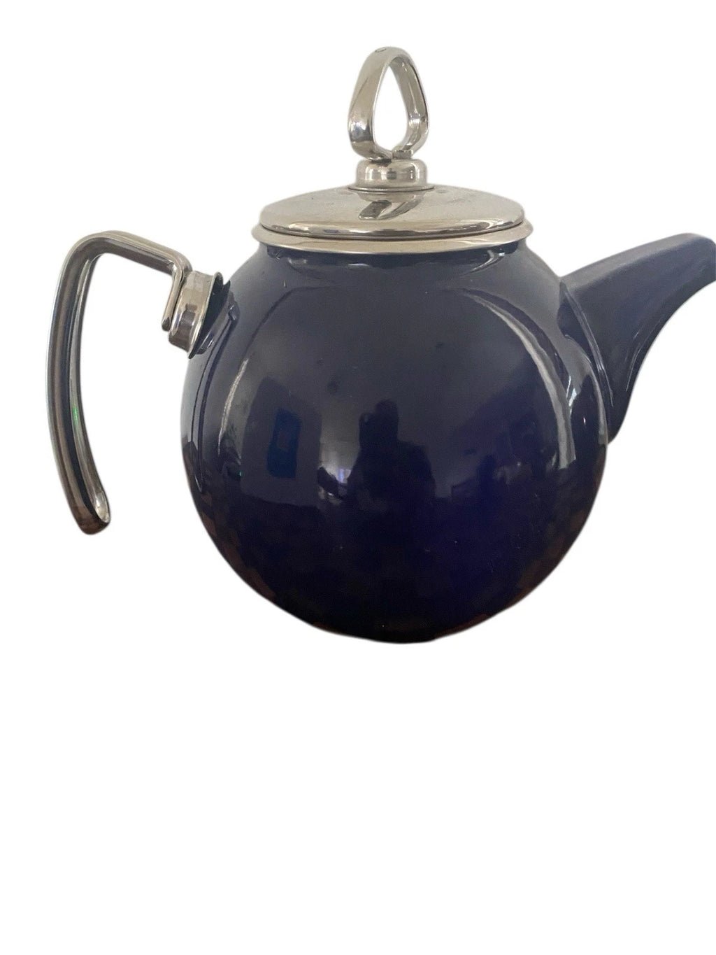 Vintage Chantal Dark Blue Tea Kettle Enamel On Steel With Stainless Accents 2QT