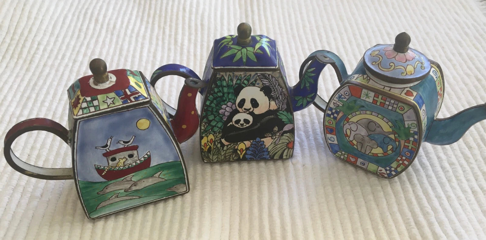 Trade Plus Aid 3pc set Enamel Teapot C. Maddicott Charlotte di Vita Collection