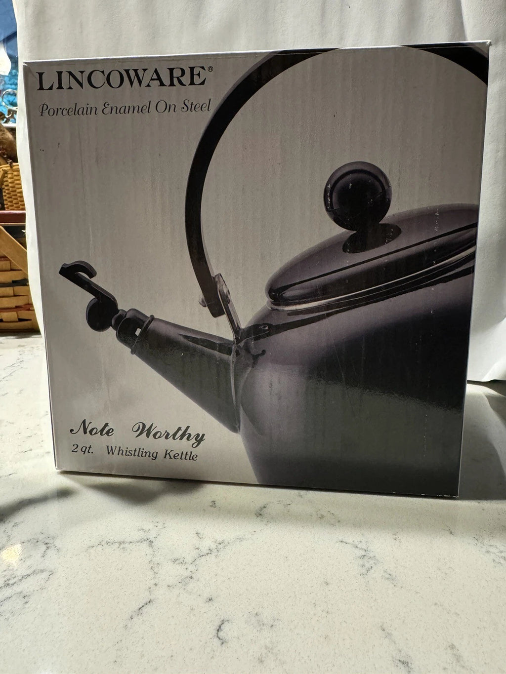 Lincoware Tea Kettle Black Enamel Whistling Teapot Vintage Kitchen