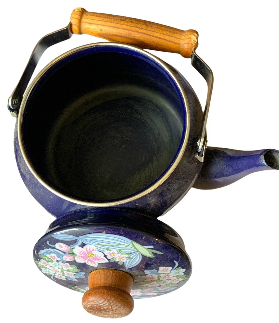 Vntg 1981 COBALT BLUE ENAMEL SAKURA TEA KETTLE POT GAILSTYN SUTTON #00997 AS IS