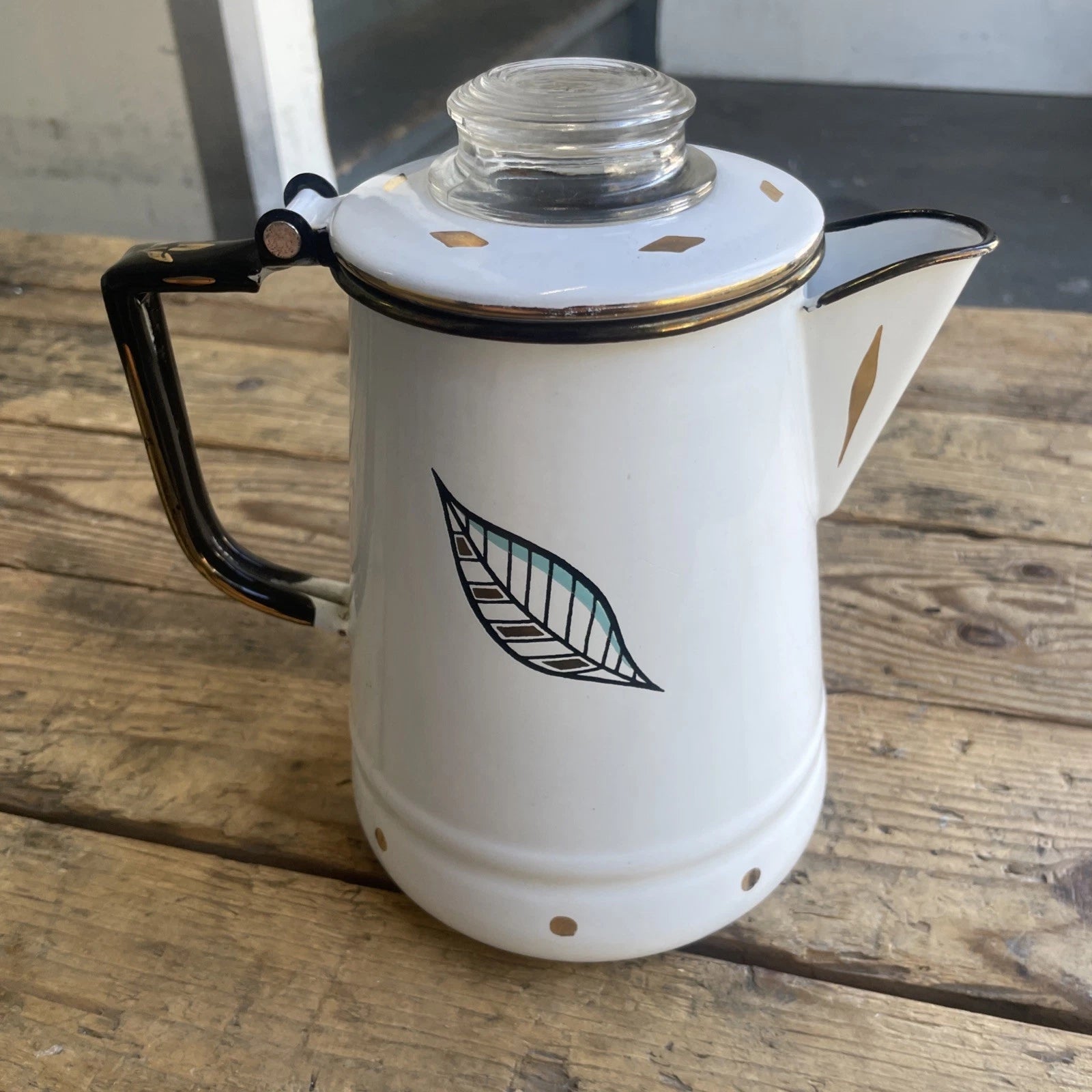 Vintage MCM Georges Briard Ambrosia Enamel Coffee Tea Pot Fruit Pineapple