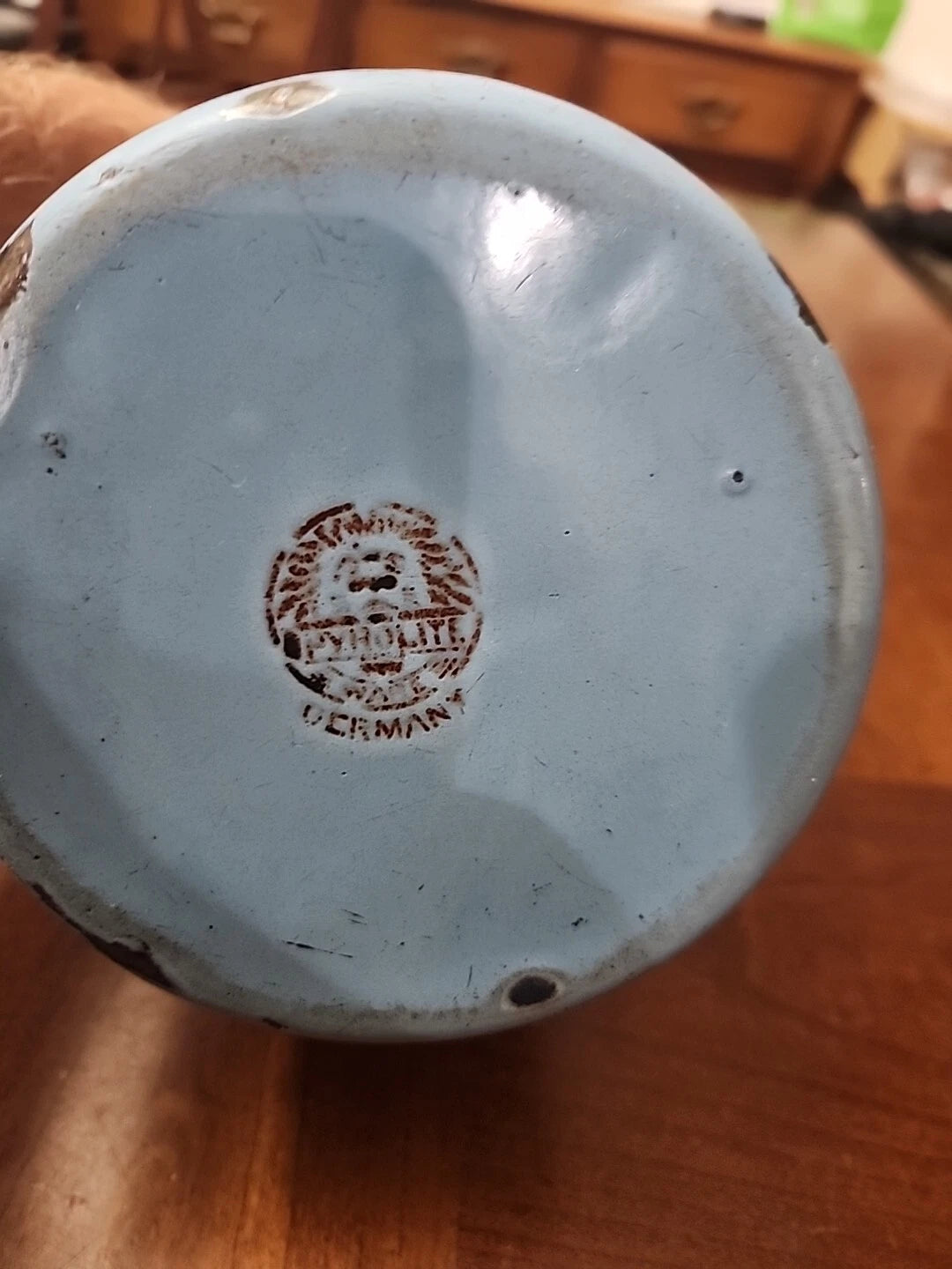 Vintage Pyrolite German Enamelware Teapot Coffee Blue 1.5 Qt