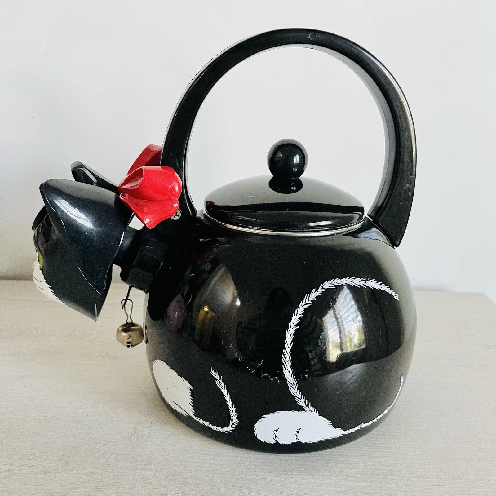 Vintage 1995 Ancona Kitty Cat Bow Tea Kettle Teapot Black And White