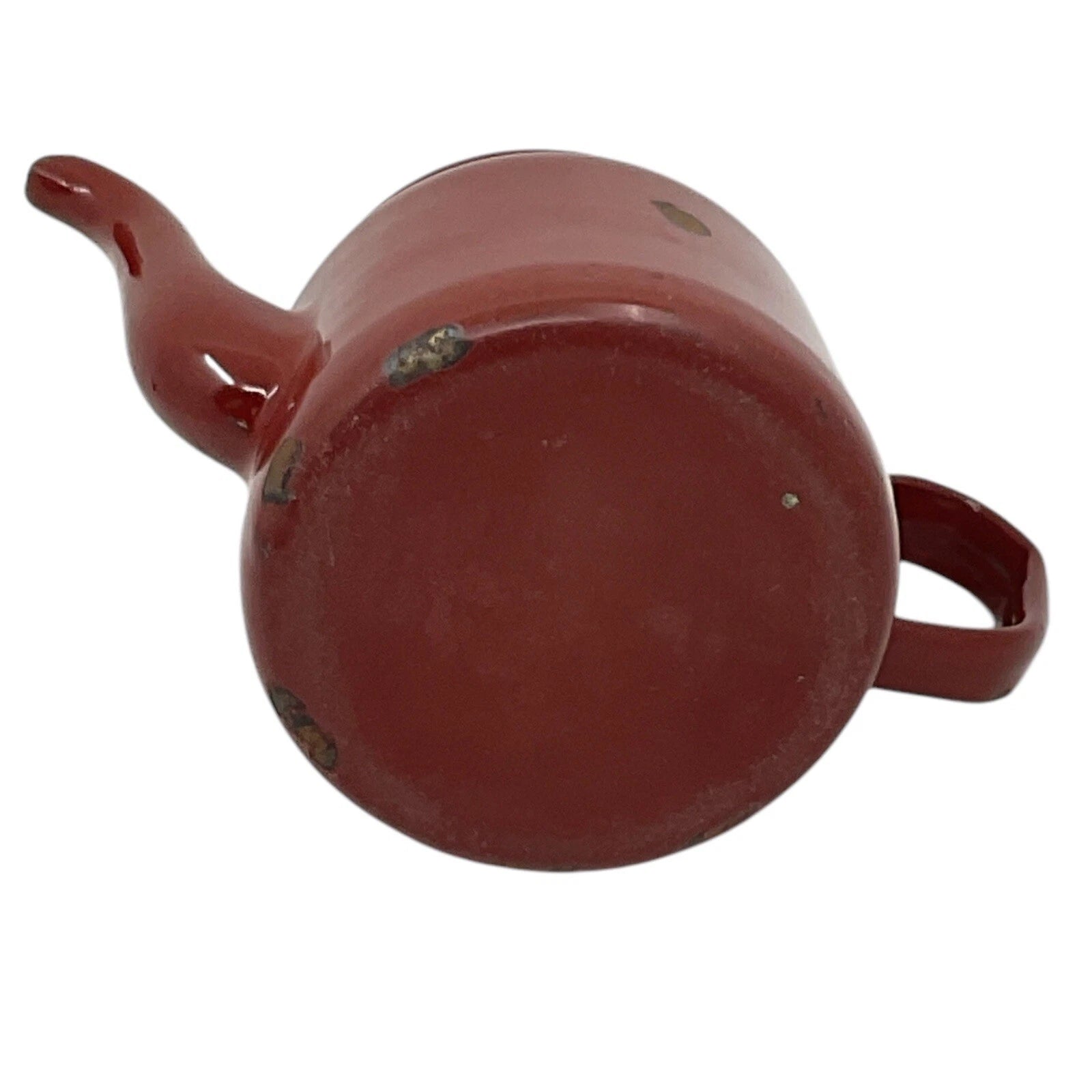 Brown Tea Pot With Hinged Lid Small Enamelware Vintage Farmhouse Decor