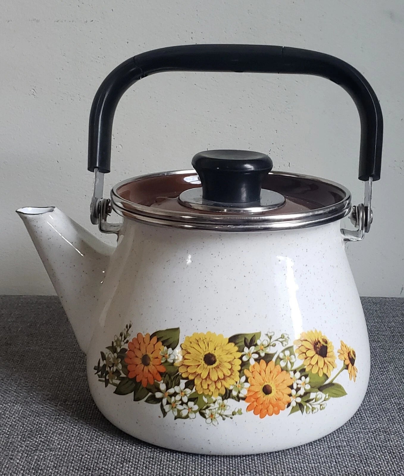 Tea Pot Vintage Old  Enamel Porcelain Tea Kettle