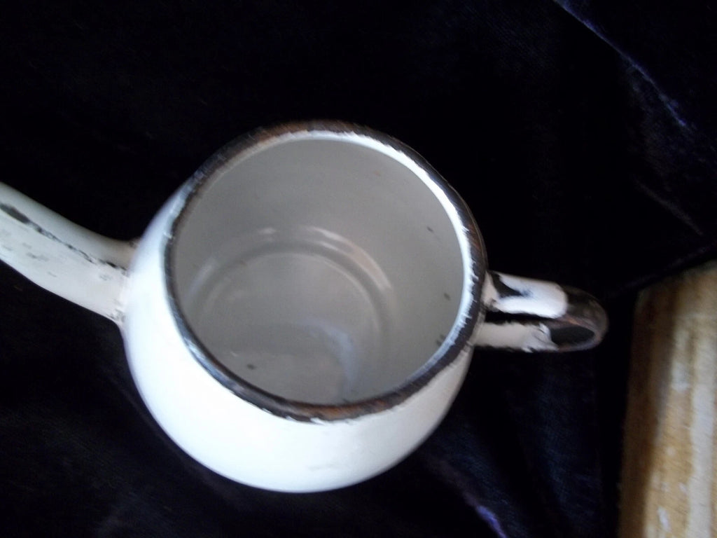 Vintage Big Doll Enamel Ware Picnic Set  Teapot Sugar Creamer 4 cups Saucers