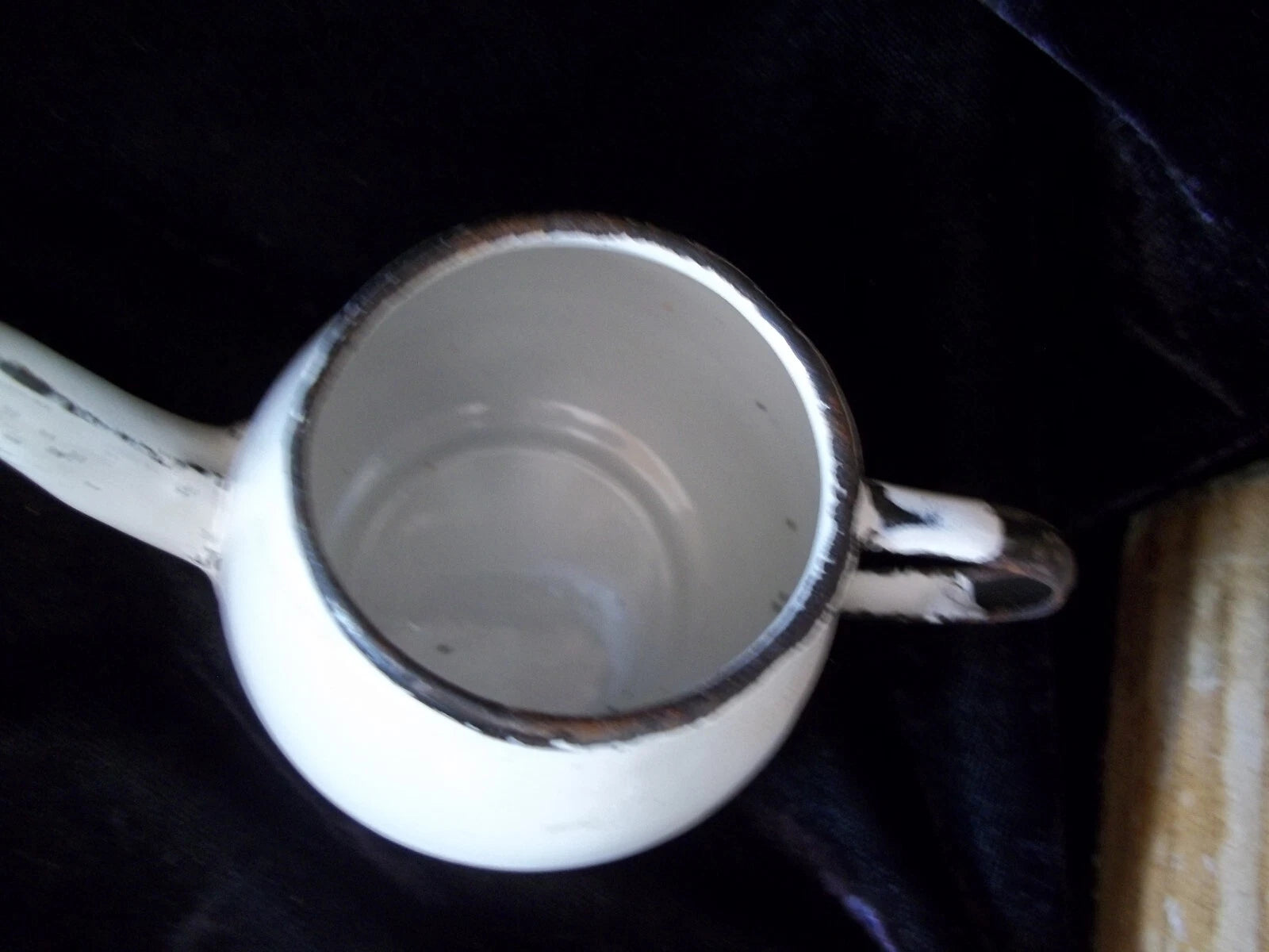 Vintage Big Doll Enamel Ware Picnic Set  Teapot Sugar Creamer 4 cups Saucers