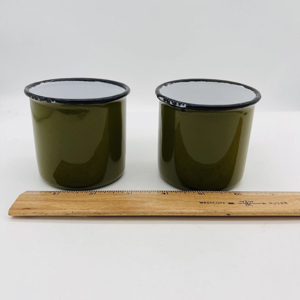 OTTO Japan Enamel Black Trim Tea Kettle Coffee Pot Decanter Green w/Lid & 2 Mugs