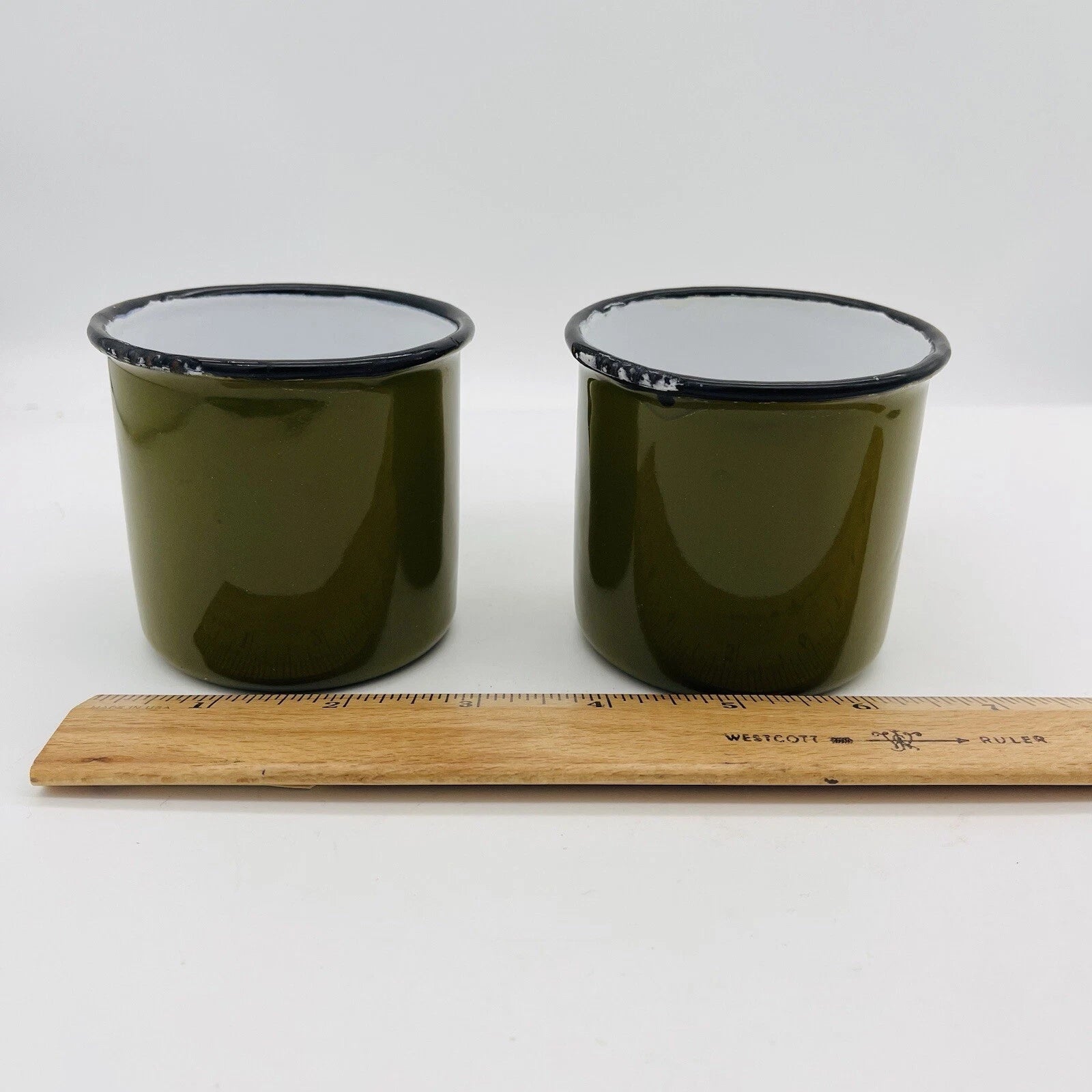 OTTO Japan Enamel Black Trim Tea Kettle Coffee Pot Decanter Green w/Lid & 2 Mugs