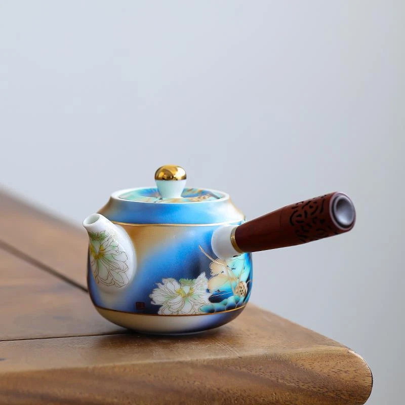Tea Pot Handpainted Craft Color Enamel Porcelain Serving Pot Tea Brewer Holder