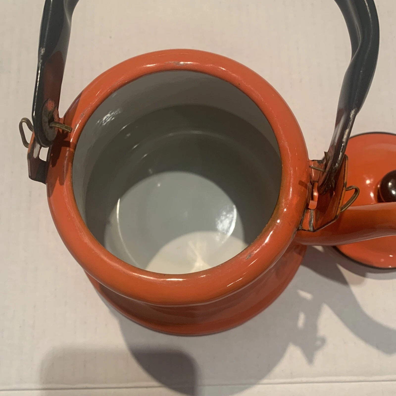Vintage Orange Baked Enamel Ware Tea Pot Kettle by OTO Japan MOD KITCHEN