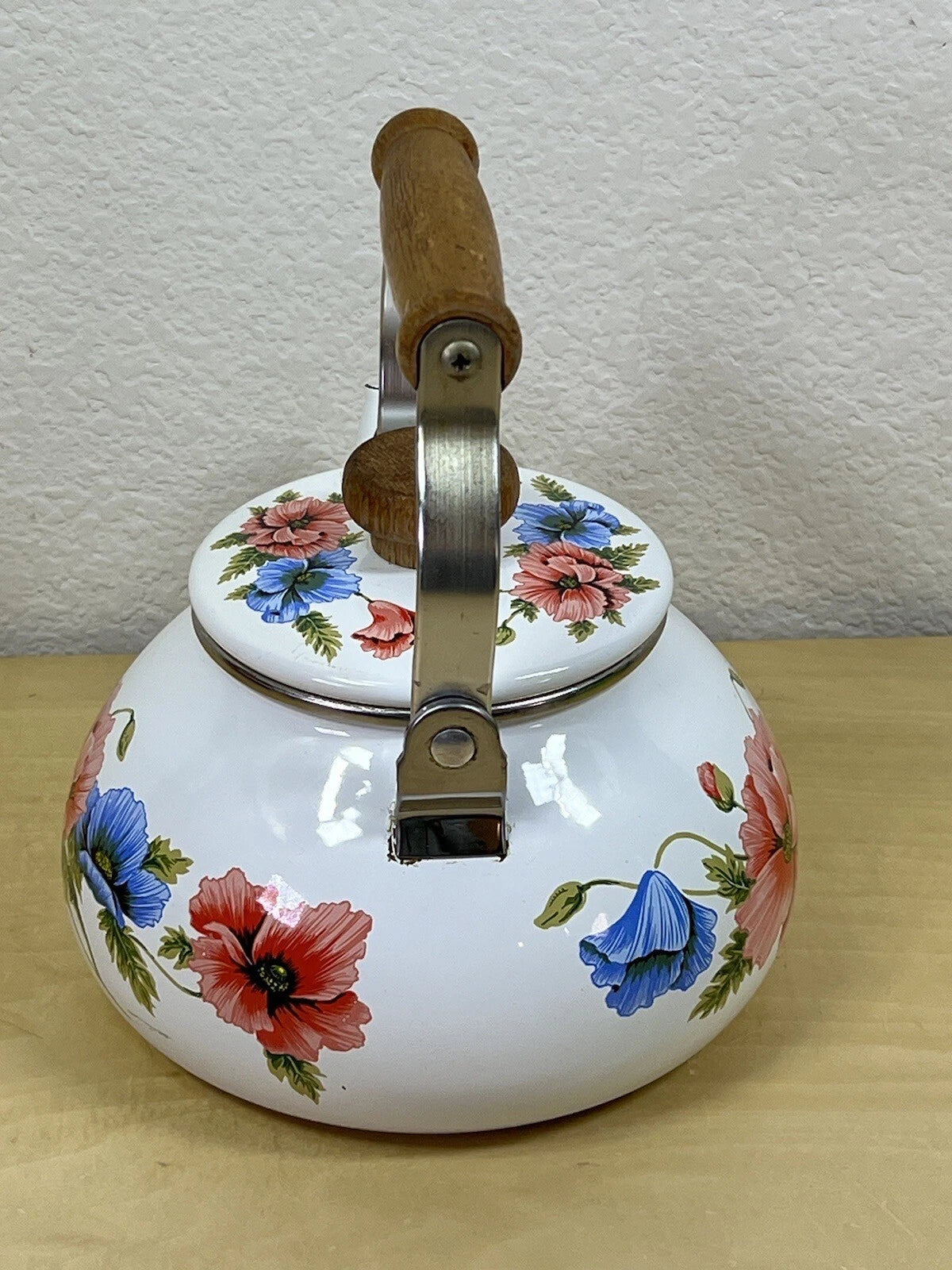 vtg 1983 Enamel Dogwood Tea Pot Kettle Gailstyn-Sutton Cottagecore