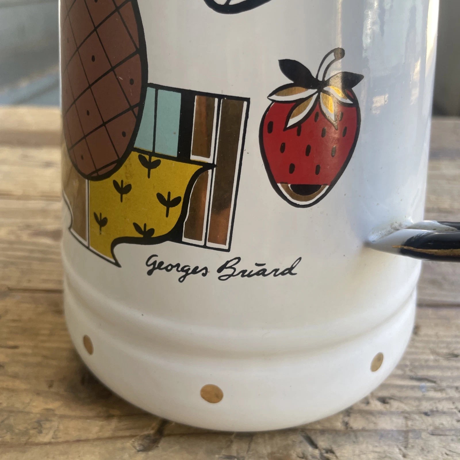 Vintage MCM Georges Briard Ambrosia Enamel Coffee Tea Pot Fruit Pineapple