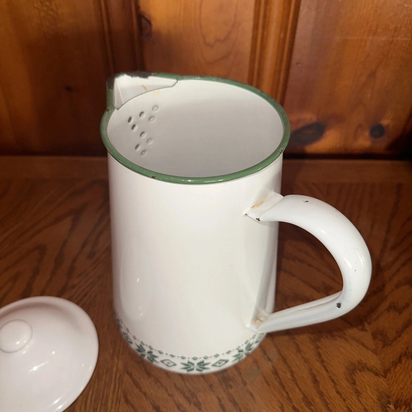 Vtg Ralph Lauren Enamel Coffee Tea Pot Tea Kettle Made In Japan . Green White