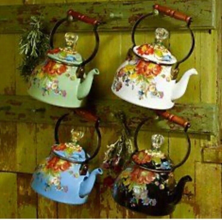vtg 1983 Enamel Dogwood Tea Pot Kettle Gailstyn-Sutton Cottagecore