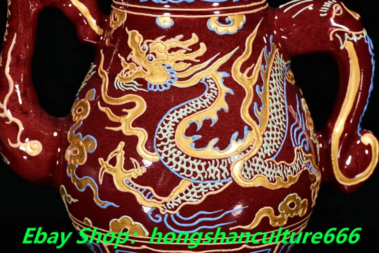 9"Yongle marked red glaze colour enamel porcelain gilt dragon Wine Teapot Flagon