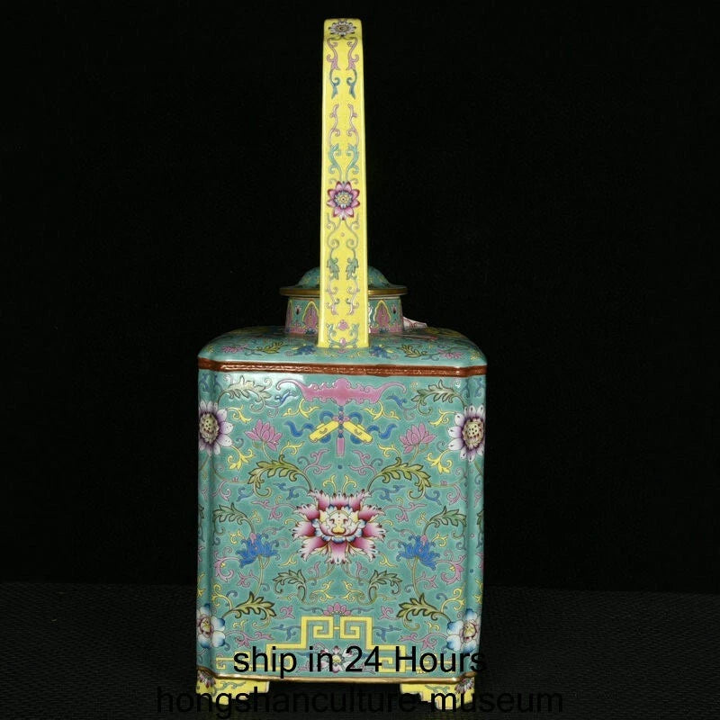 16.4" Yongzheng Marked Enamel Colour Porcelain Flower Handle Wine Tea Pot Flagon