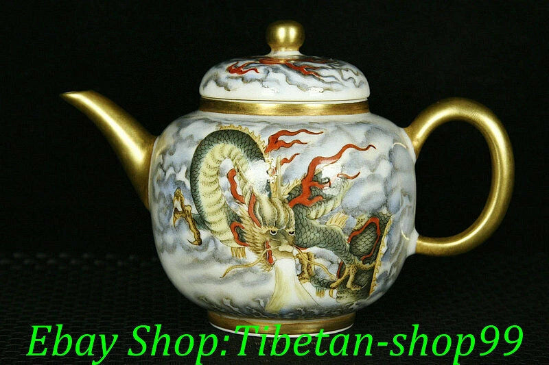 Yongzheng Marked Colour Enamel Porcelain Gilt Dragon Totem Word Teapot Teakettle