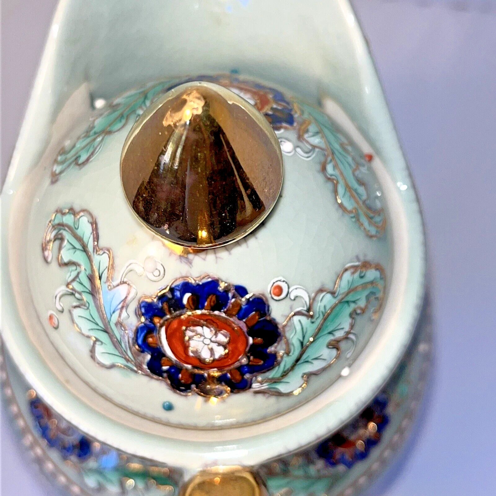 Tall Porcelain Carafe Chocolate Pot Pitcher & Lid Enamel Gold Accents Victorian