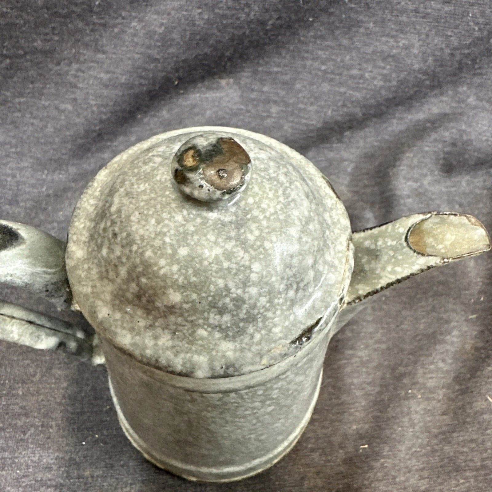Early Small Gray Granite Ware Enamel Coffee Tea Pot 5"