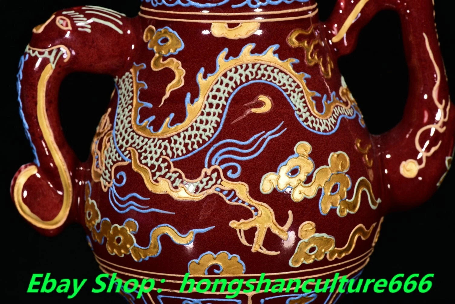 9"Yongle marked red glaze colour enamel porcelain gilt dragon Wine Teapot Flagon