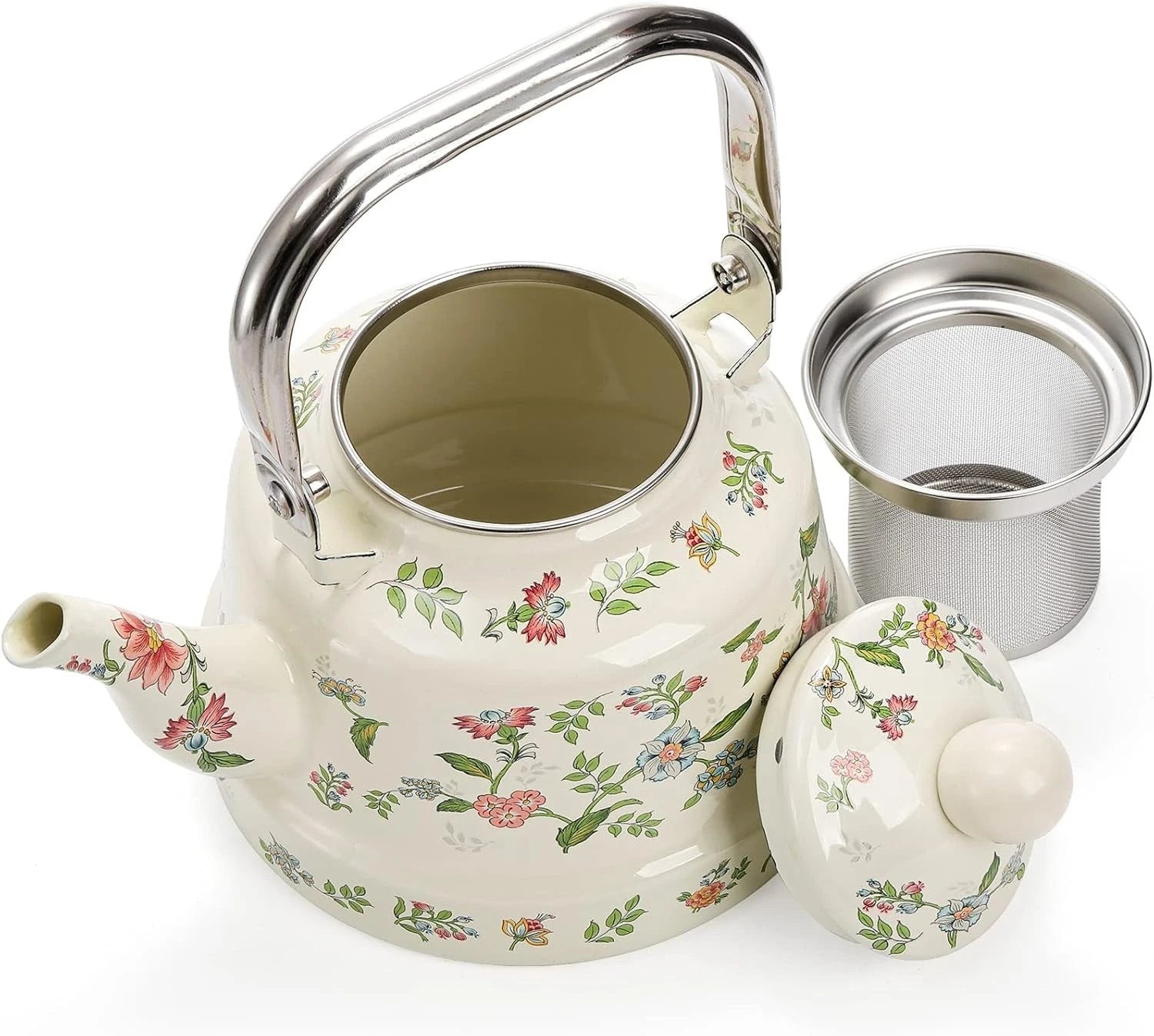 Elegant 1.8L Enamel Teapot - Retro Green Floral Design for Home and Camping