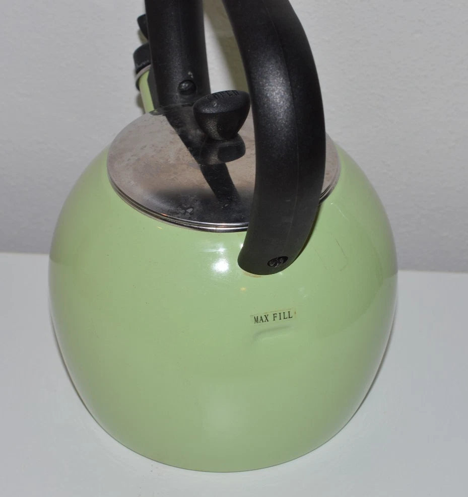 Vintage Copco Whistling Tea Kettle Pot Light Green Enamel EUC