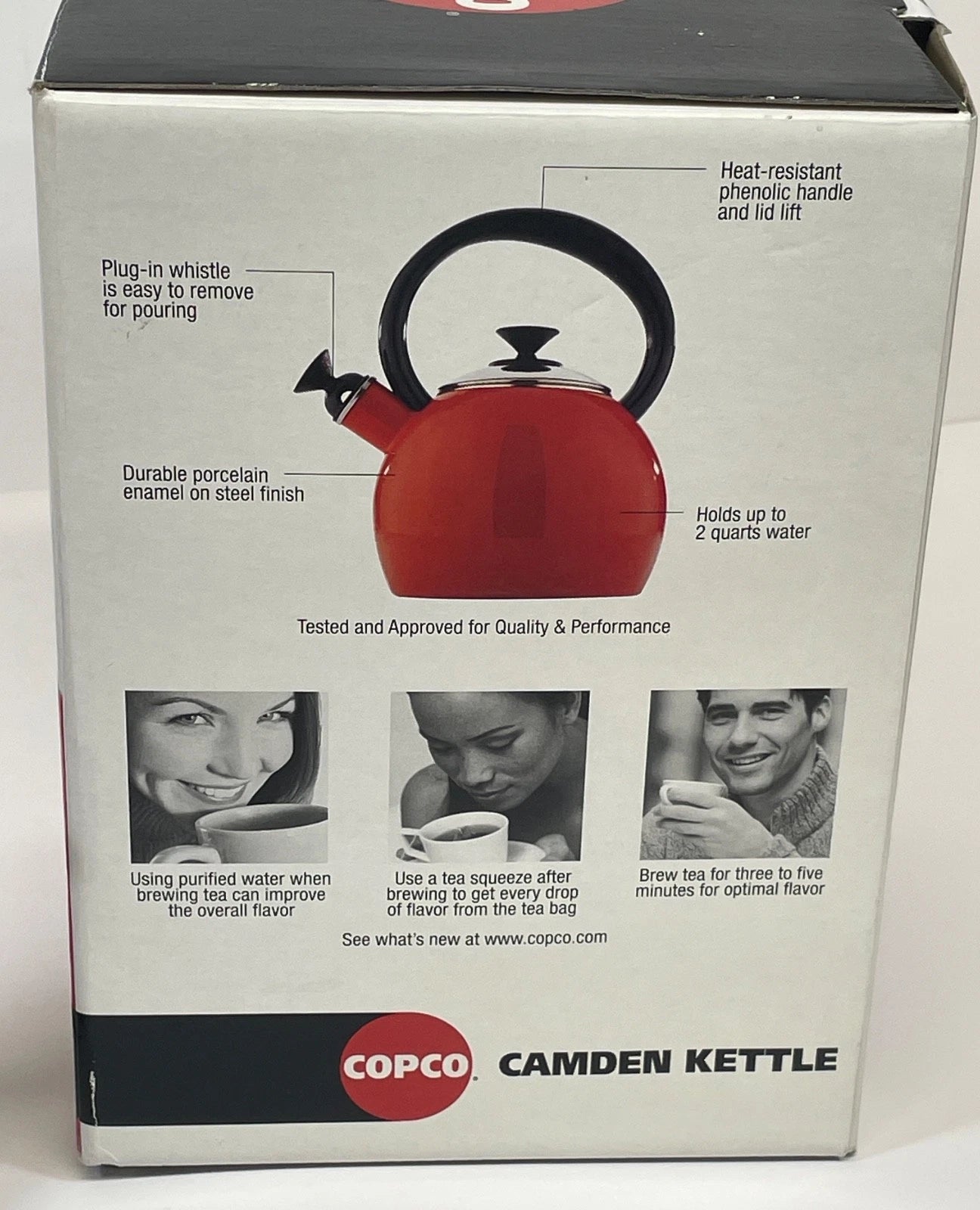 NOS COPCO CAMDEN 2QT BLUE ENAMEL WHISTLING TEA KETTLE POT