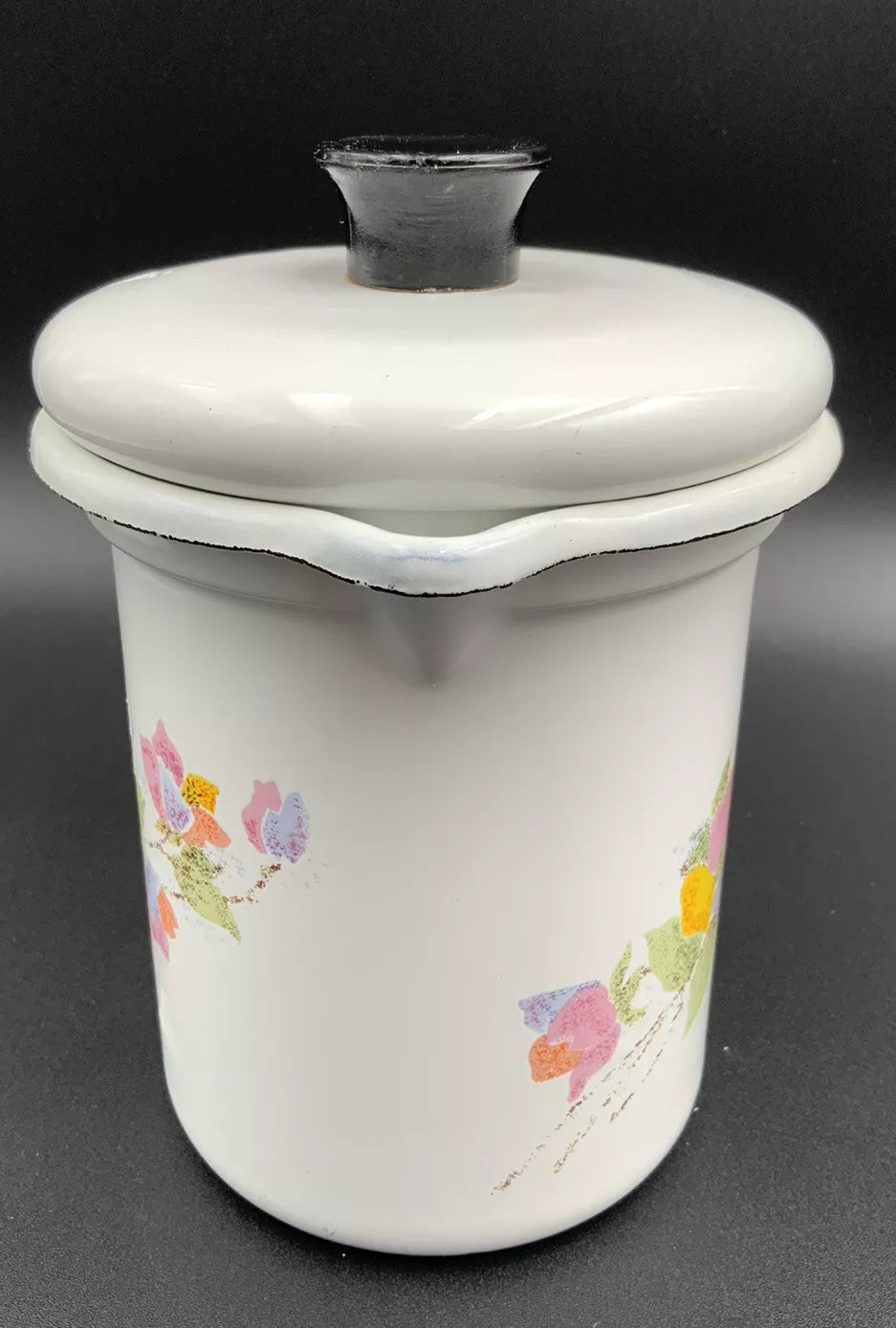 Mid Century Modern Enamelware Floral 3 PC  Tea / Coffee Pot
